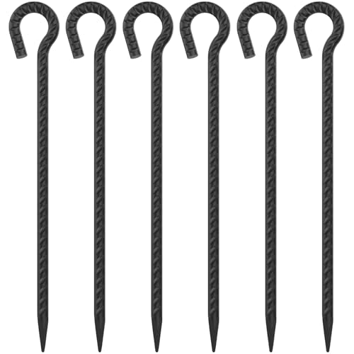 16‘’/24‘/30’’/36''/48'' Rebar Spikes with Loop, 1/2" - 6-Pack Black Steel Stakes for Tree Support, Tent Anchors & Garden Fence
