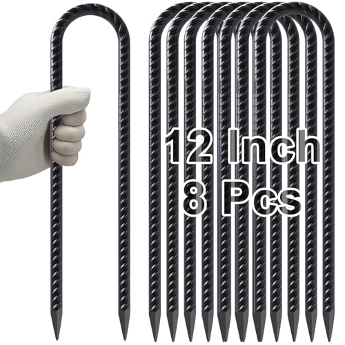 VVOKGO Trampoline Stakes 12 Inches Anchors High Wind Heavy Duty, 8-Pack U Shaped Tie Down