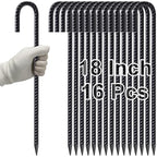 VVOKGO Rebar Stakes 18 Inch J Hook Heavy Duty Ground Anchors, 3/8" Diameter Metal Steel Extra Long Fence Stakes with Chisel Point End for Greenhouse, Gazebo, Carport, Camping Tents, Black
