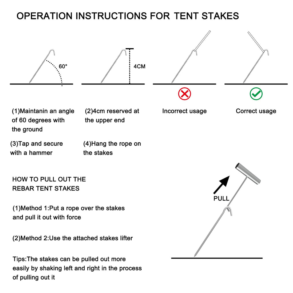 tent stake angle Aagut Yard Tent Stakes Heavy Duty 9 Inch 25 Piece Galvanized Steel Tent Pegs Canopy Garden Stakes, 8Ga Metal Tent Ground Stakes for Outdoor Camping
