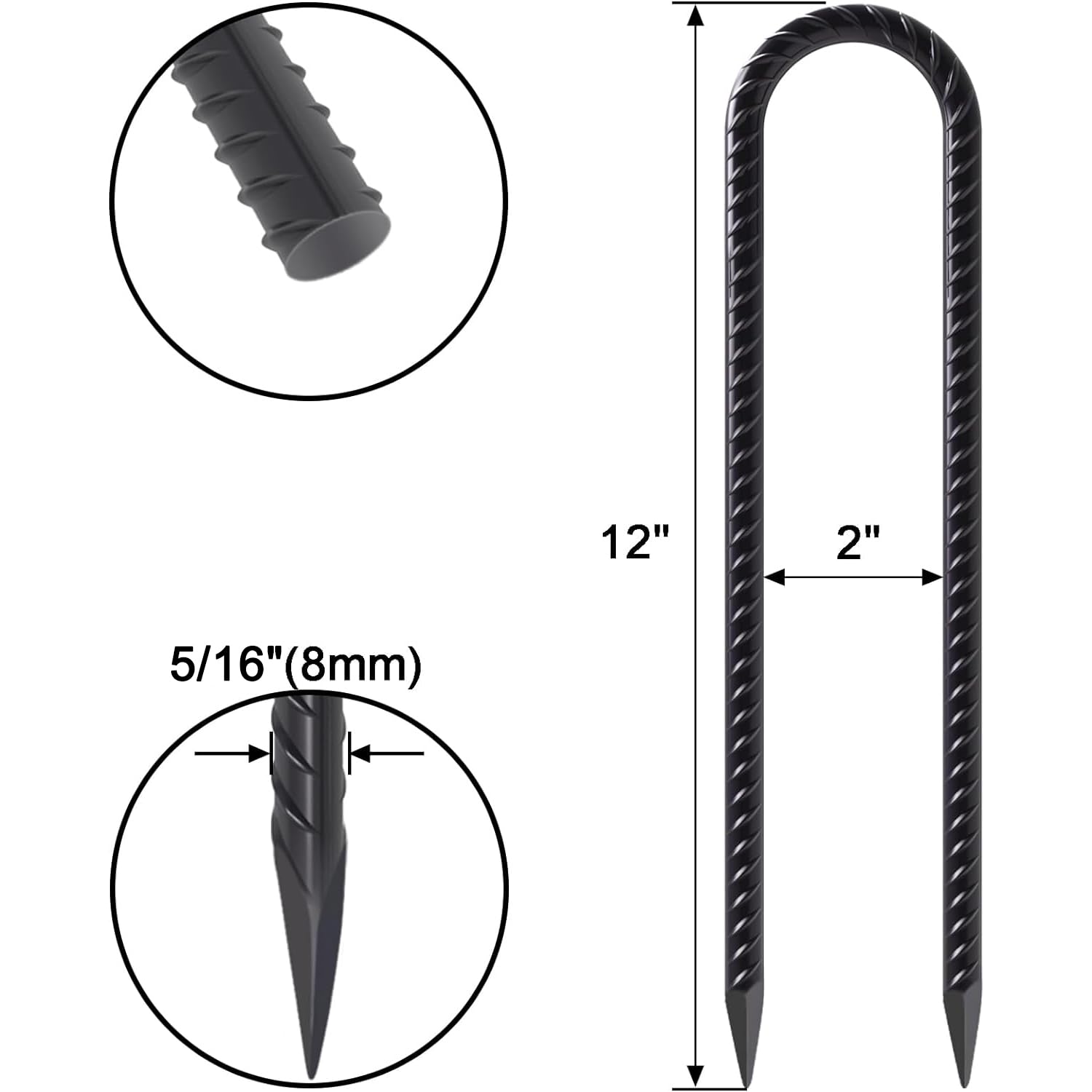 VVOKGO Trampoline Stakes 12 Inches Anchors High Wind Heavy Duty, 8-Pack U Shaped Tie Down