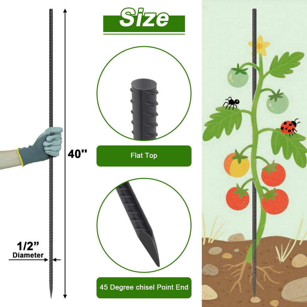 Close-up showing the full 40-inch (over 3 feet) length of the AAGUT heavy-duty rebar stake