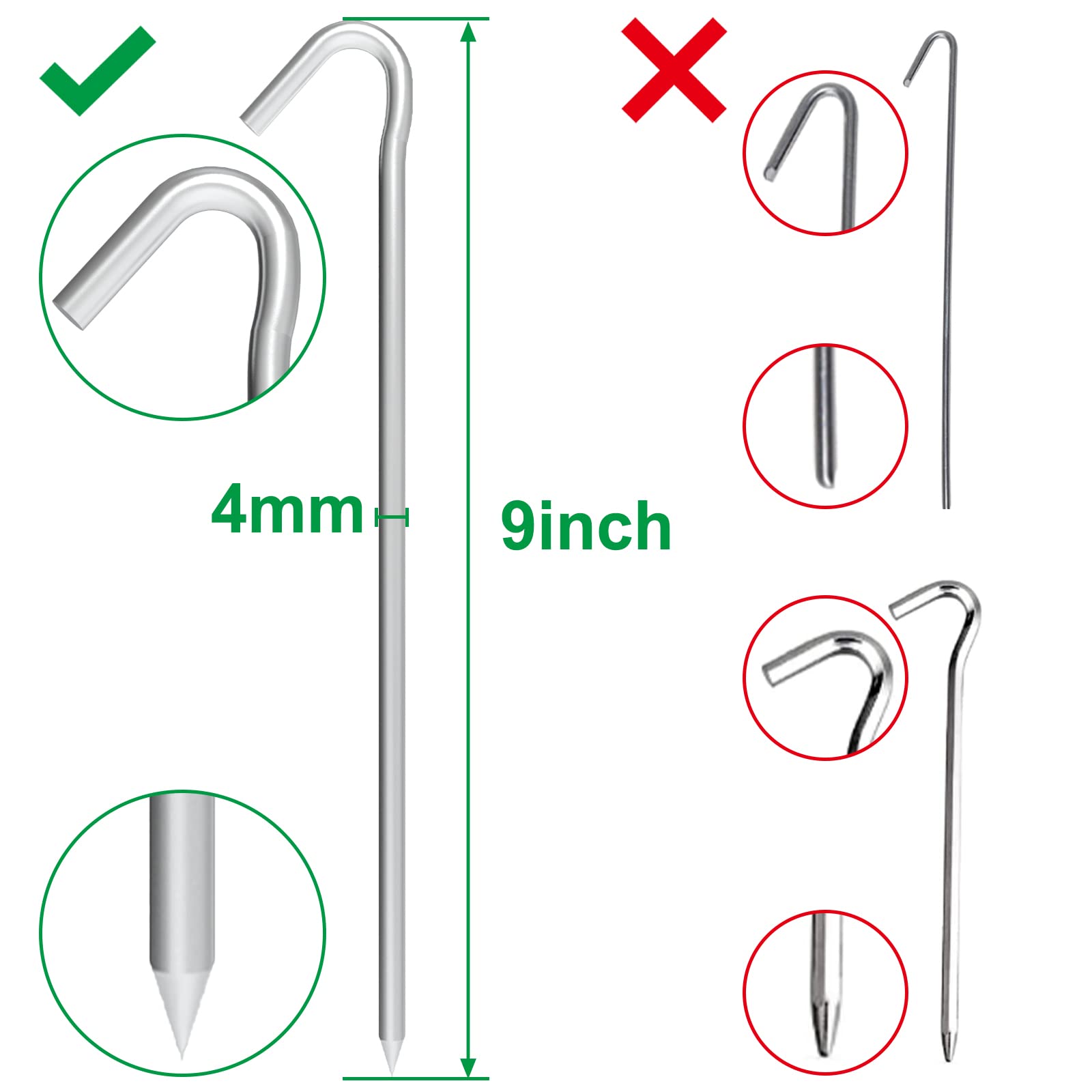 stakes for tarp AAGUT 9 Inch Tent Stake Yard Inflatable Stakes 60 Packs Metal Tent Pegs Heavy Duty Ground Stake Fence Hooks Camping Spikes for Canopies, Tarp and