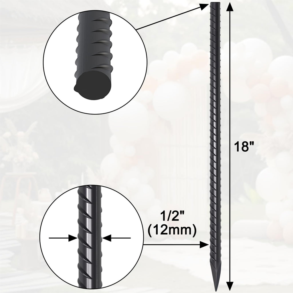 18" Straight Rebar Stakes 16-Pack | 1/2" Diameter Heavy Duty Steel Spikes for Fencing & Concrete Forms