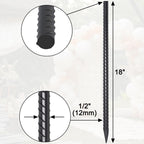 18" Straight Rebar Stakes 16-Pack | 1/2" Diameter Heavy Duty Steel Spikes for Fencing & Concrete Forms