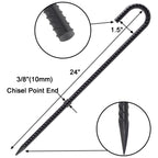 VVOKGO Rebar Stakes 24 Inch J Hook Heavy Duty Ground Anchors, 3/8 Inch Diameter Metal Steel Extra Long Fence Stakes with Chisel Point End for Greenhouse, Gazebo, Carport, Camping Tents, Black