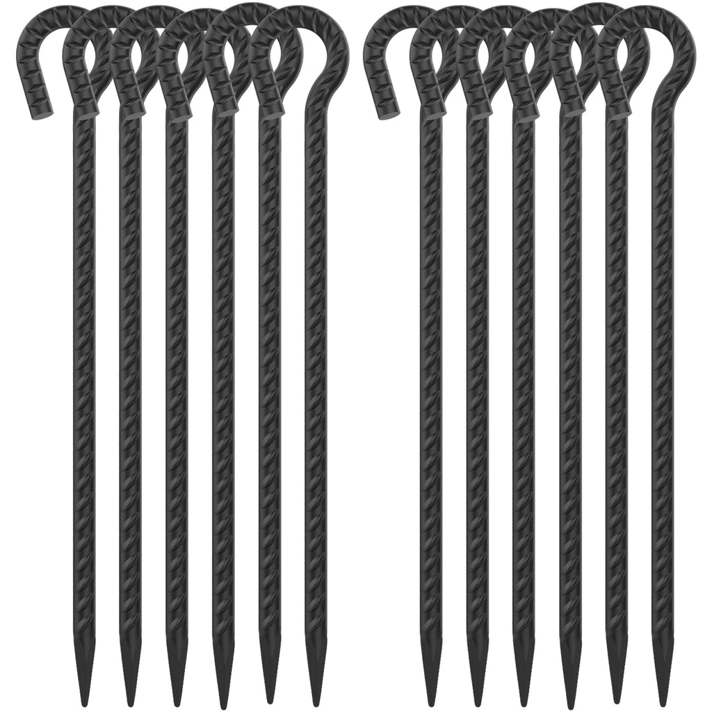 16‘’/24‘/30’’/36''/48'' Rebar Spikes with Loop, 1/2" - 6-Pack Black Steel Stakes for Tree Support, Tent Anchors & Garden Fence