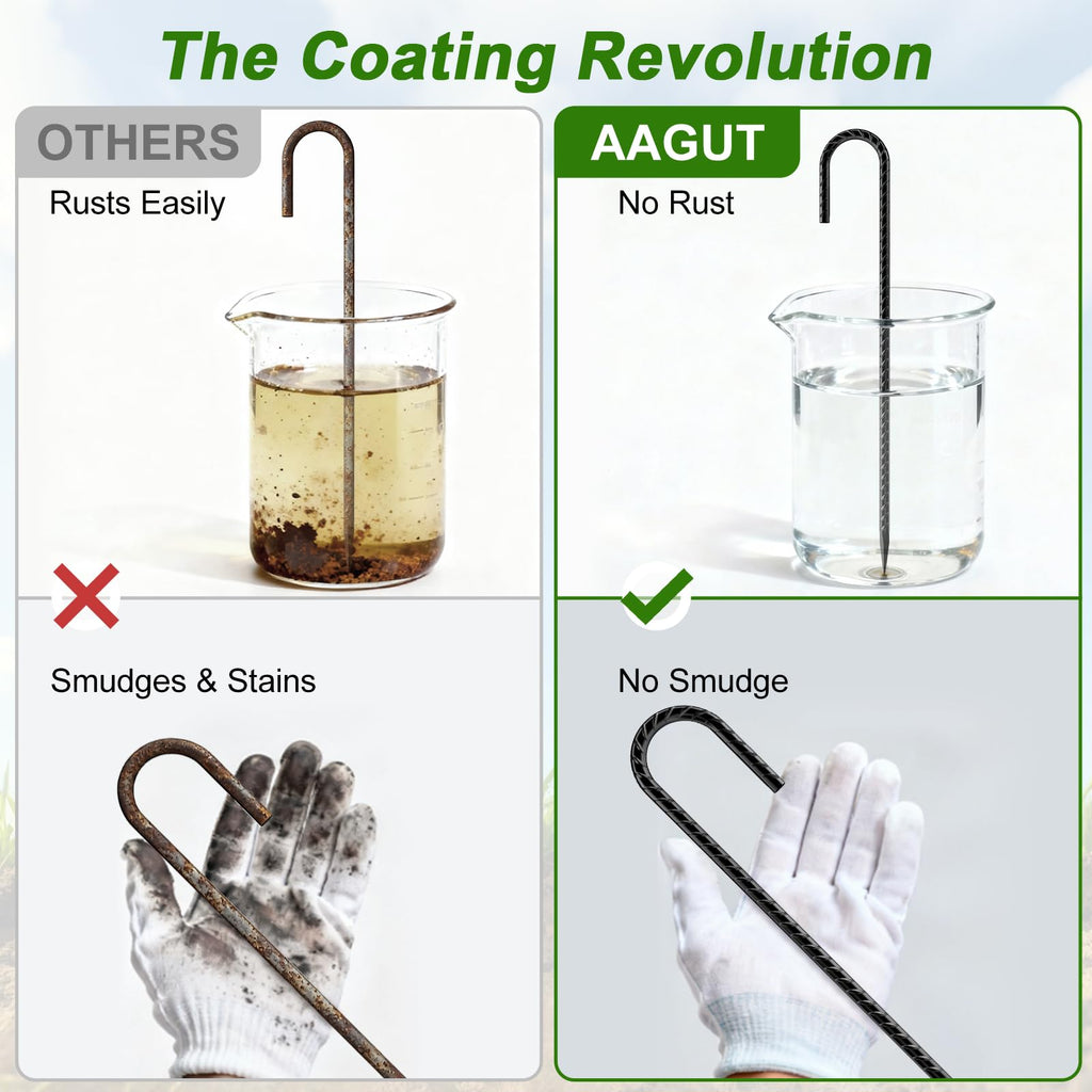 AAGUT 12-Inch Black J-Hook Rebar Stakes, heavy duty ground anchors with rust-resistant coating