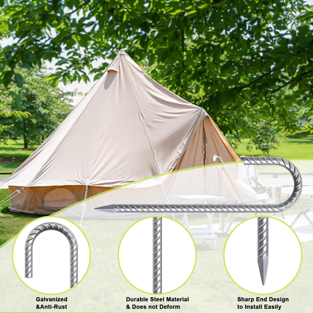 AAGUT 12-Inch J-Hook Rebar Stake, 3/8" Galvanized Heavy-Duty Ground Anchor