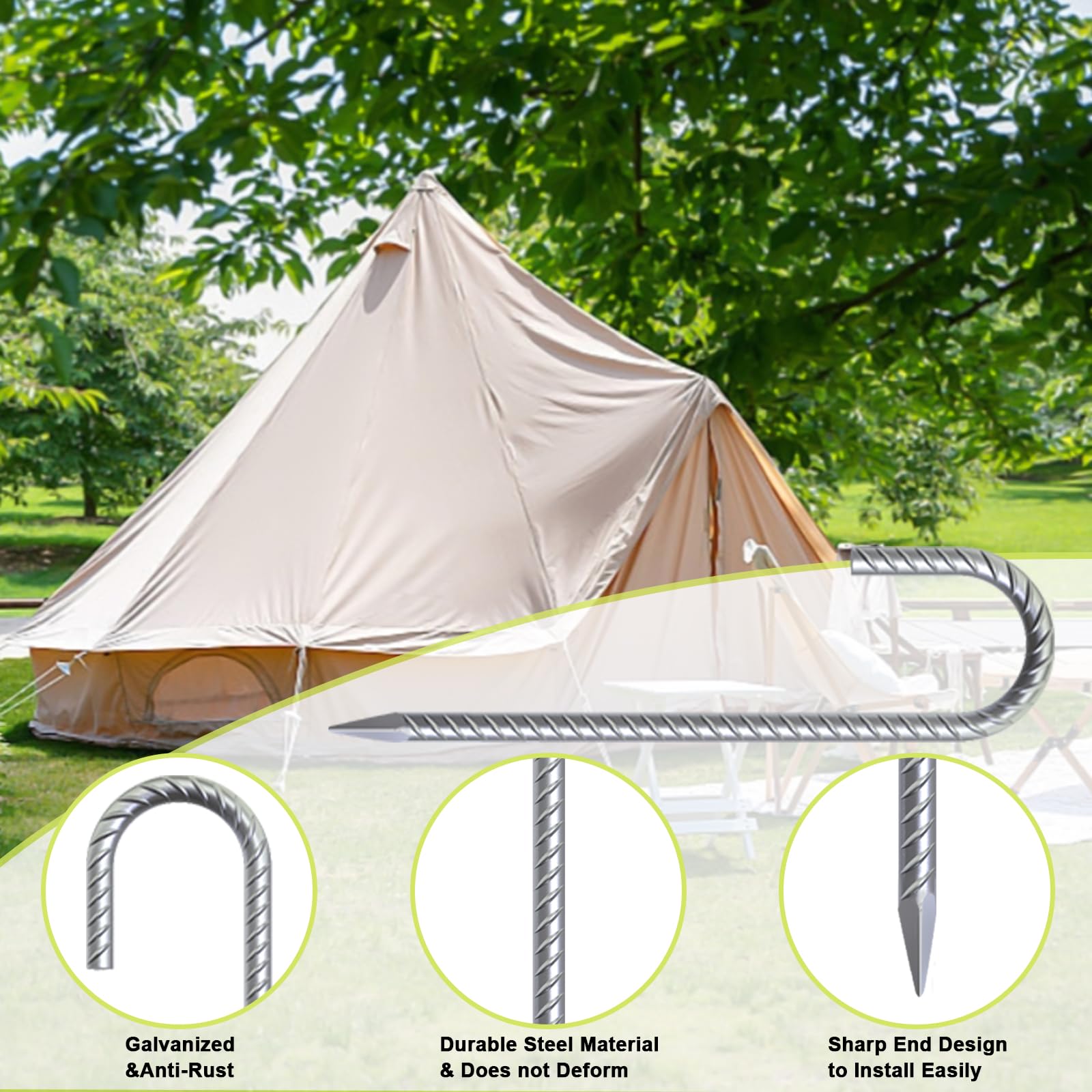 AAGUT 12-Inch J-Hook Rebar Stake, 3/8" Galvanized Heavy-Duty Ground Anchor