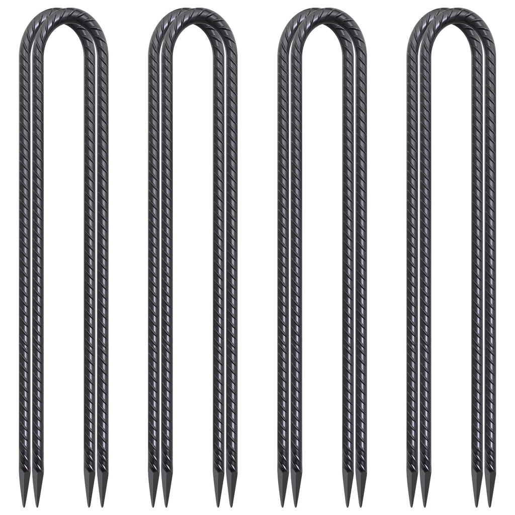 U-Shaped Trampoline Anchors, Heavy Duty Wind Stakes, 8-Pack (Black)