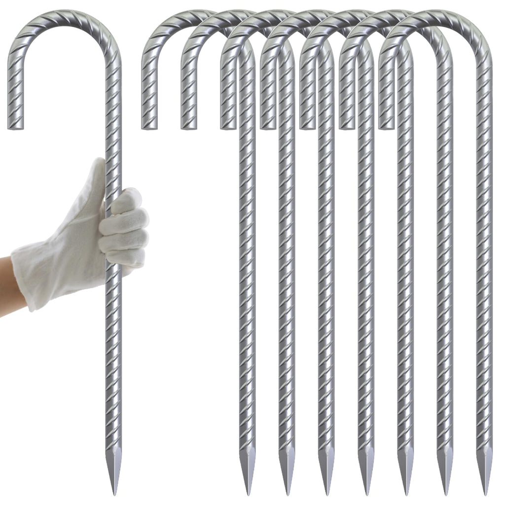 AAGUT 16-Inch Galvanized J-Hook Rebar Stake - 8 Pack