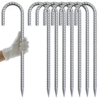 AAGUT 16-Inch Galvanized J-Hook Rebar Stake - 8 Pack