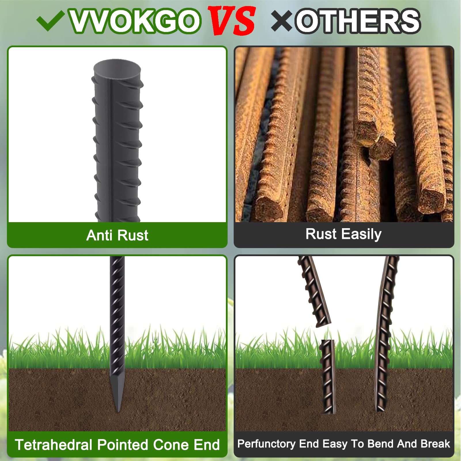 VVOKGO 16 Inch Rebar Stakes - 5/16" Heavy Duty Straight Steel Spikes