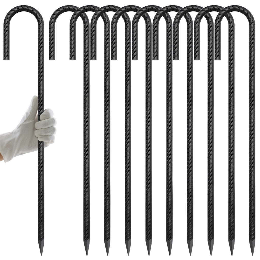 AAGUT 24-Inch Extra-Long Heavy-Duty J-Hook Rebar Stake with Black Coating