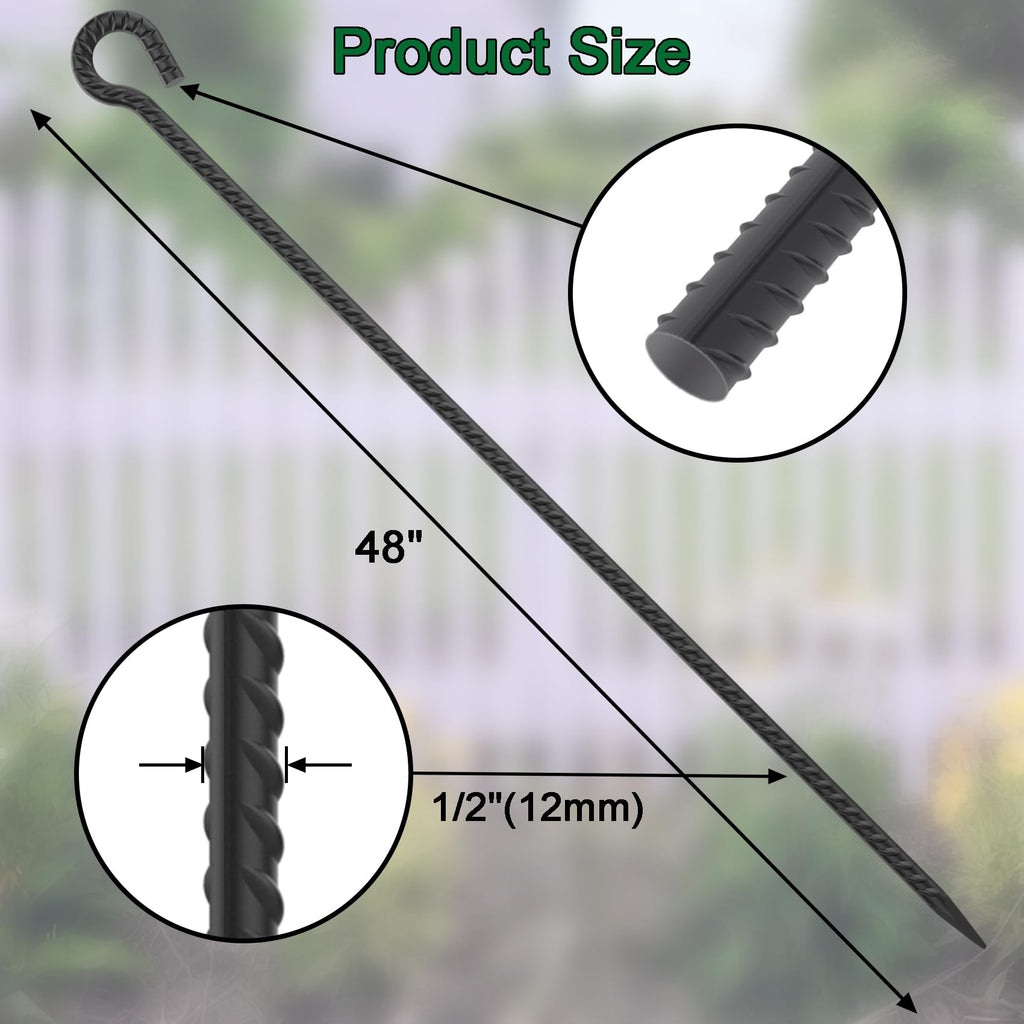 Loop Stake | Heavy Duty 1/2" Rebar Stakes with Welded Loop for Trees, Gardens, Tarps (6/12-Pack)