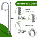 AAGUT 16-Inch Galvanized J-Hook Rebar Stake - 8 Pack