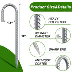 AAGUT 12-Inch J-Hook Rebar Stake, 3/8" Galvanized Heavy-Duty Ground Anchor