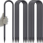 AAGUT 16 Inch Trampoline Stakes Heavy Duty, 3/8 Inch Anchors High Wind | U-shaped Rebar Stakes Black Coated Ground Trampoline Tie Downs, Trampolines Accessories for Soccer Goal, Swing Set 8 Pack