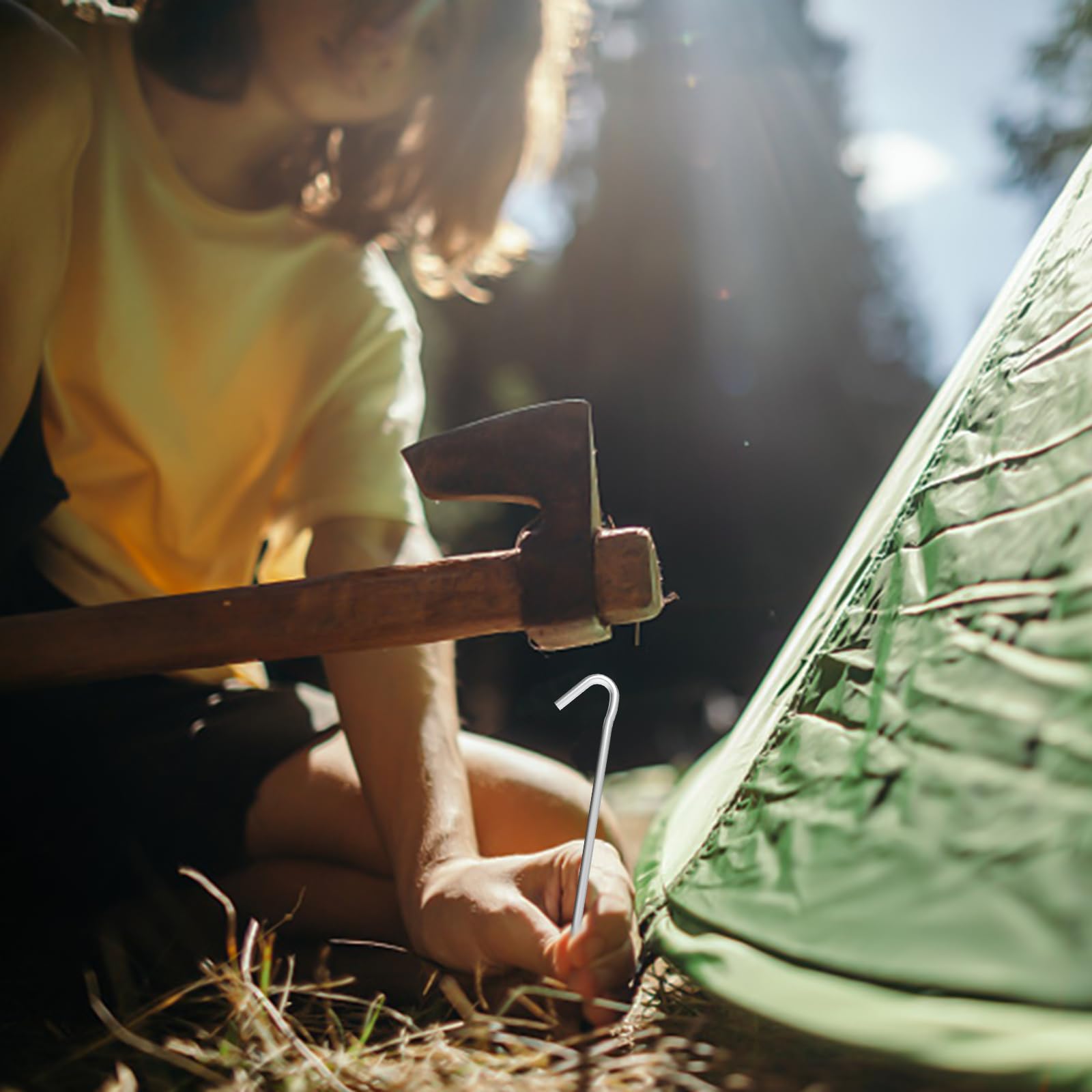 AAGUT 9-Inch Heavy-Duty Galvanized Tent Stake with T-Hook