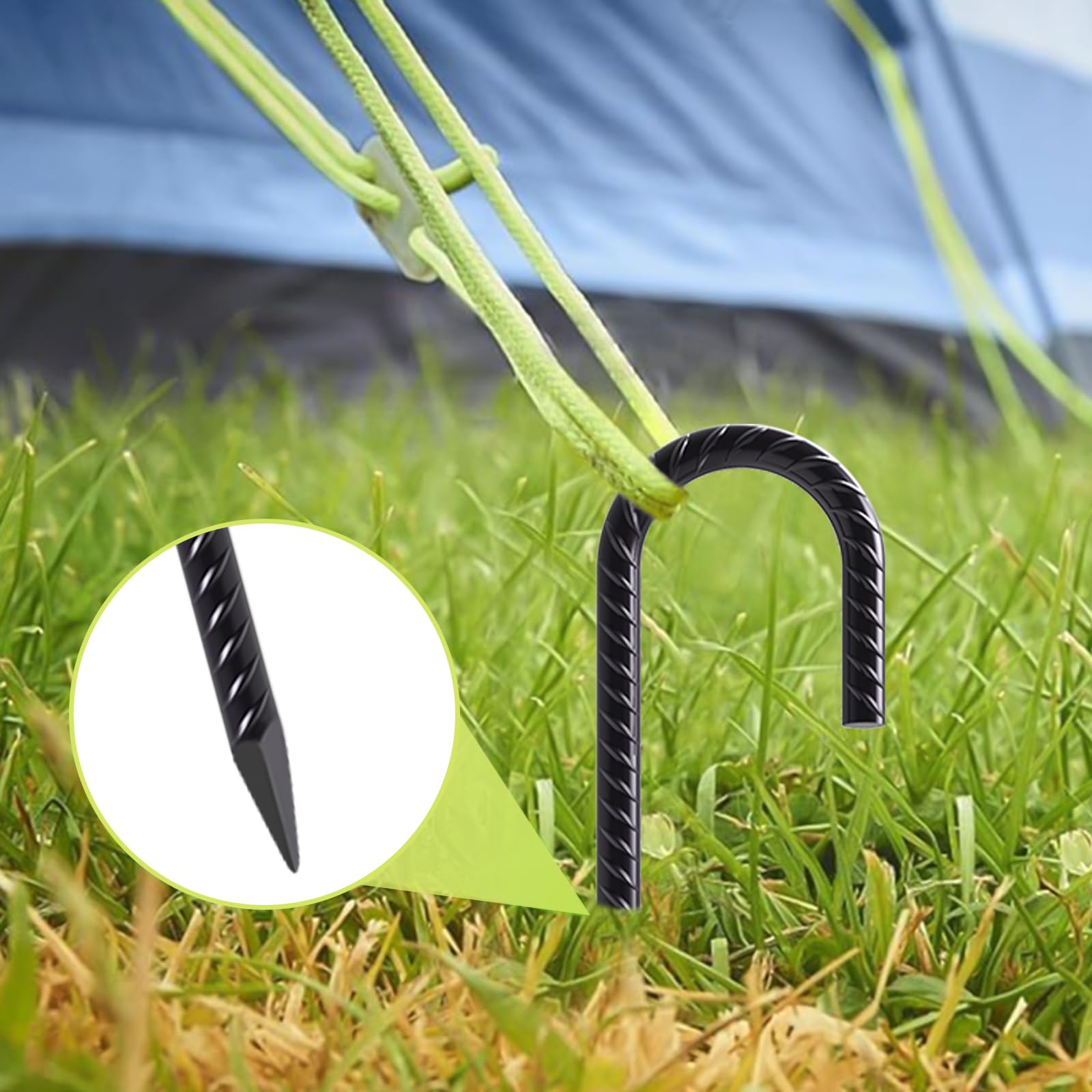 AAGUT 36-Inch Extra-Long Heavy-Duty J-Hook Rebar Stake with Black Coating