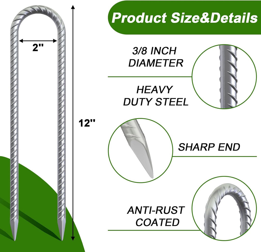 16" Heavy-Duty U-Shaped Trampoline Anchor Kit - 8 Pack | Black Coated for Superior Wind Resistance & Safety