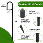 AAGUT 12-Inch Black J-Hook Rebar Stakes, heavy duty ground anchors with rust-resistant coating