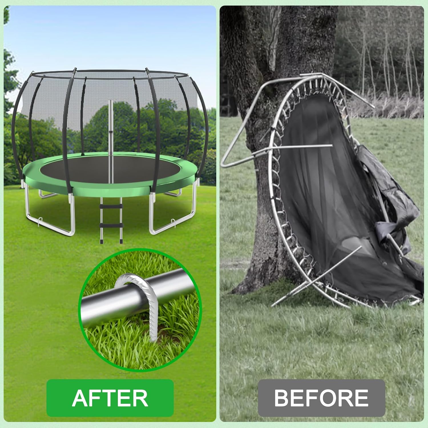 8-Pack Trampoline Wind Stakes 16 Inch U Shaped Rebar Ground Stakes Galvanized Ground Anchors for Trampoline Security