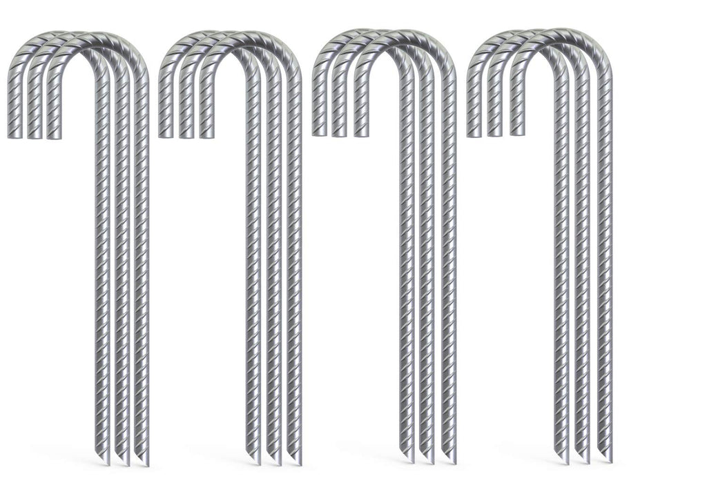 28 Pack 16" Galvanized Rebar Stakes Heavy Duty J Hook Ground Anchors, Curved Steel Tent Stakes Anti Rust Steel Ground Stakes