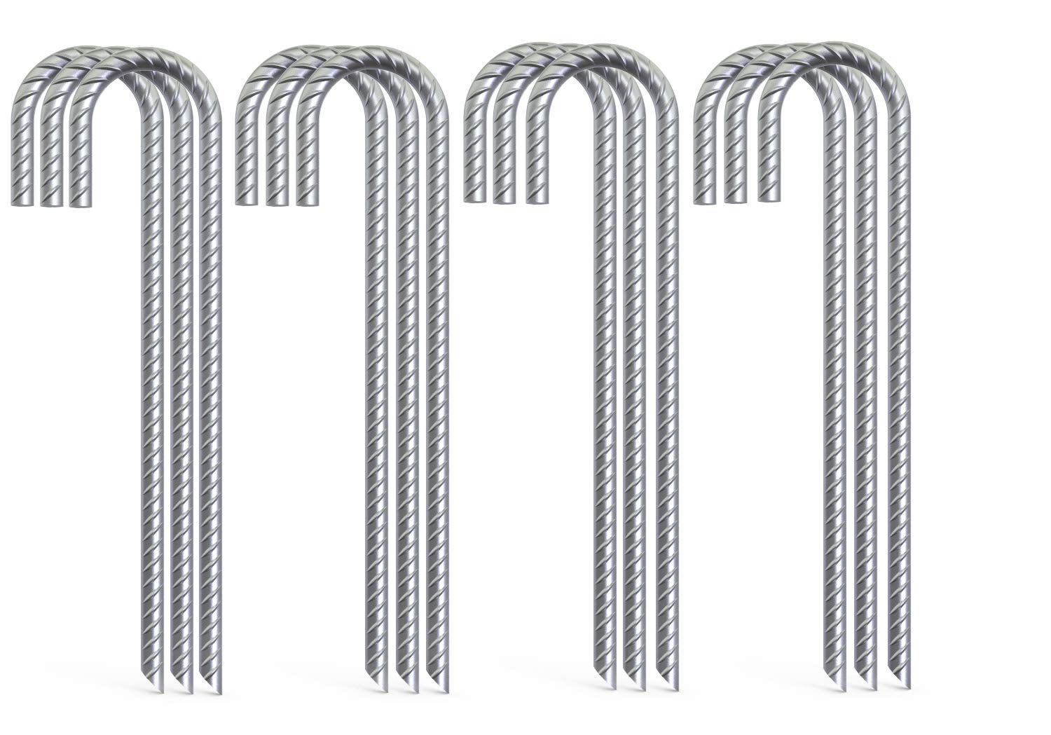 28 Pack 16" Galvanized Rebar Stakes Heavy Duty J Hook Ground Anchors, Curved Steel Tent Stakes Anti Rust Steel Ground Stakes