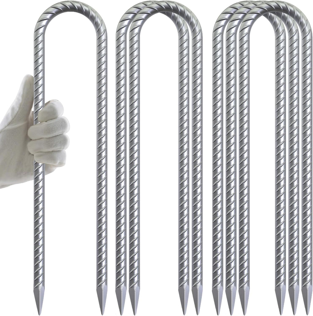16" Heavy-Duty U-Shaped Trampoline Anchor Kit - 8 Pack | Black Coated for Superior Wind Resistance & Safety
