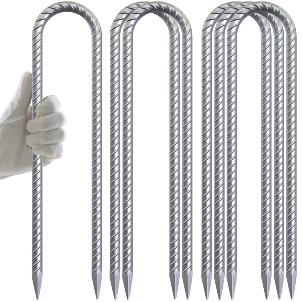AAGUT 12-Inch Galvanized U-Shaped Trampoline Anchor Stakes - 6 Pack Kit