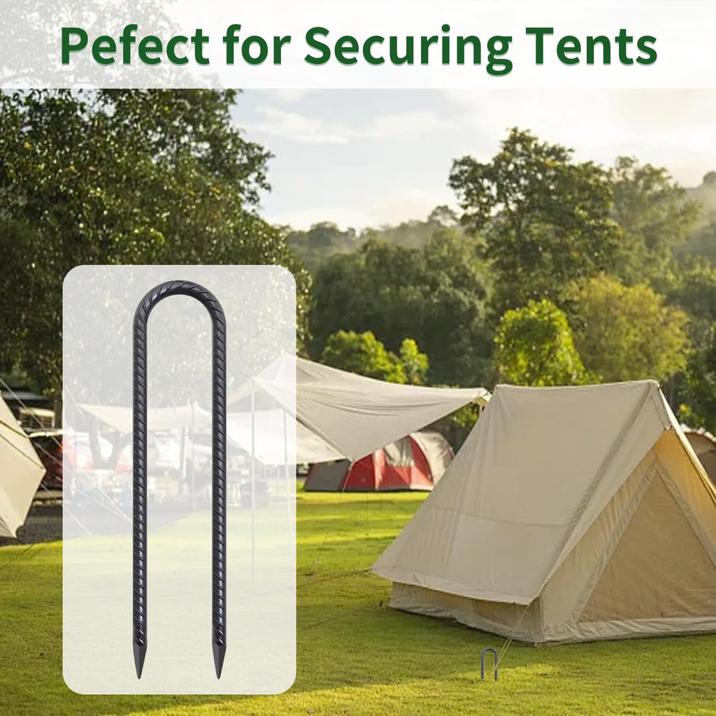 U-Shaped Trampoline Anchors, Heavy Duty Wind Stakes, 8-Pack (Black)