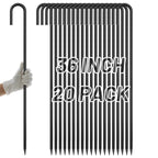 AAGUT 36-Inch Extra-Long Heavy-Duty J-Hook Rebar Stake with Black Coating