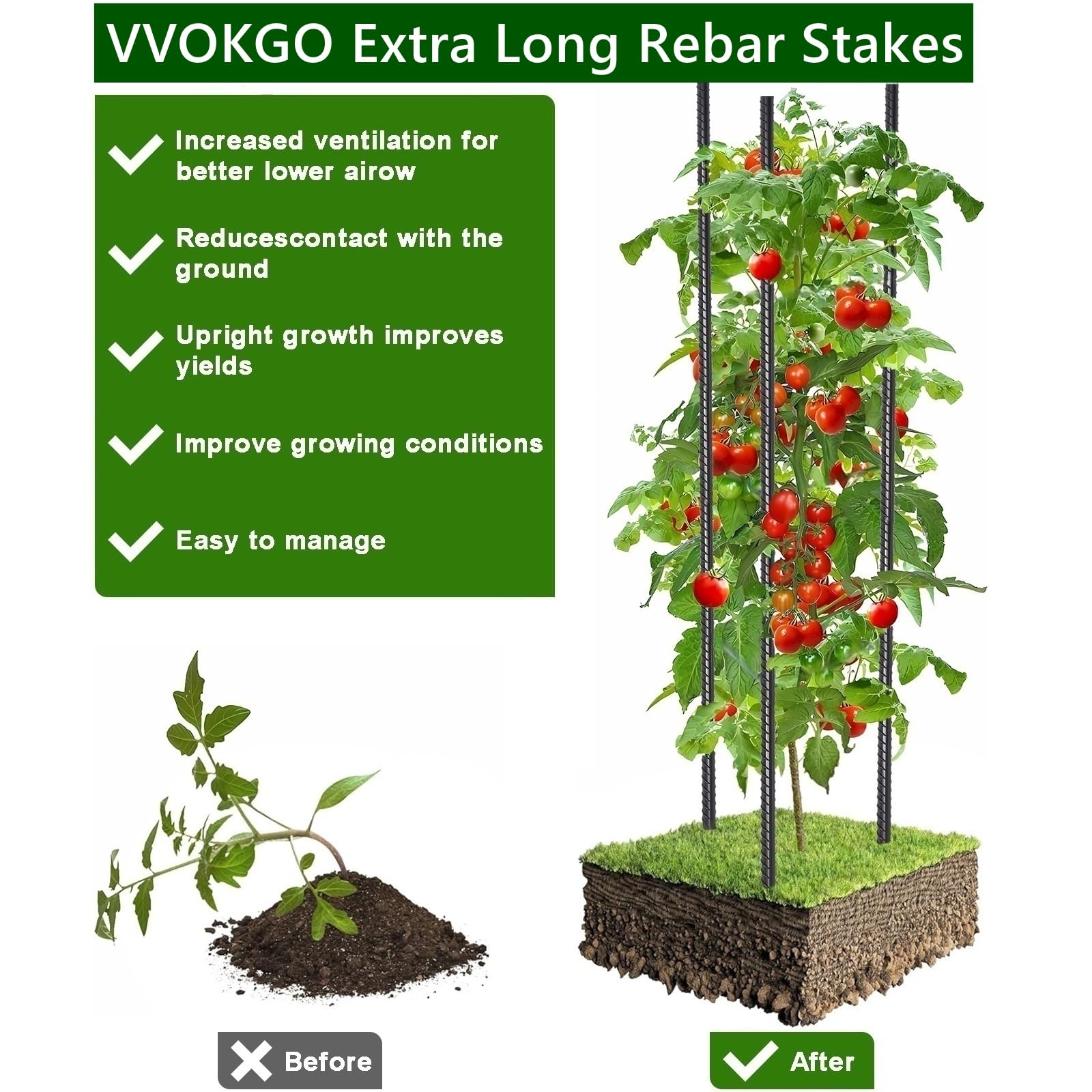 VVOKGO Rebar Stakes 48 Inch Concrete Form Stakes Heavy Duty Straight Ground