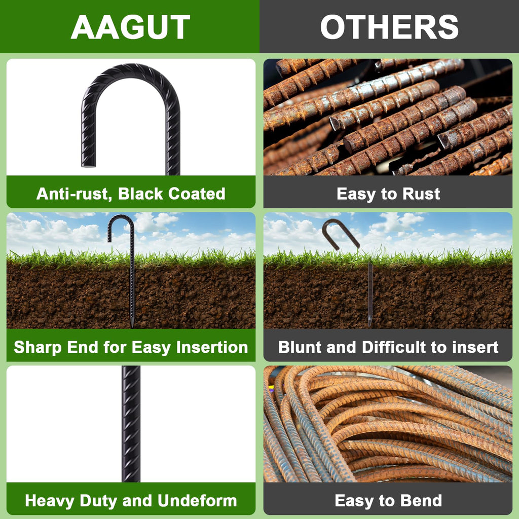 AAGUT 16-Inch Heavy-Duty J-Hook Rebar Stake with Black Powder Coating
