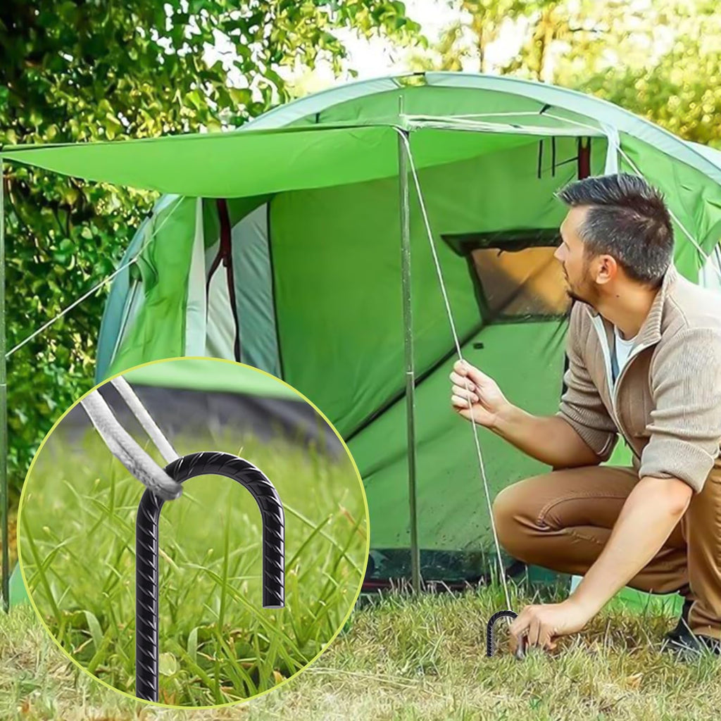 AAGUT 36-Inch Extra-Long Heavy-Duty J-Hook Rebar Stake with Black Coating