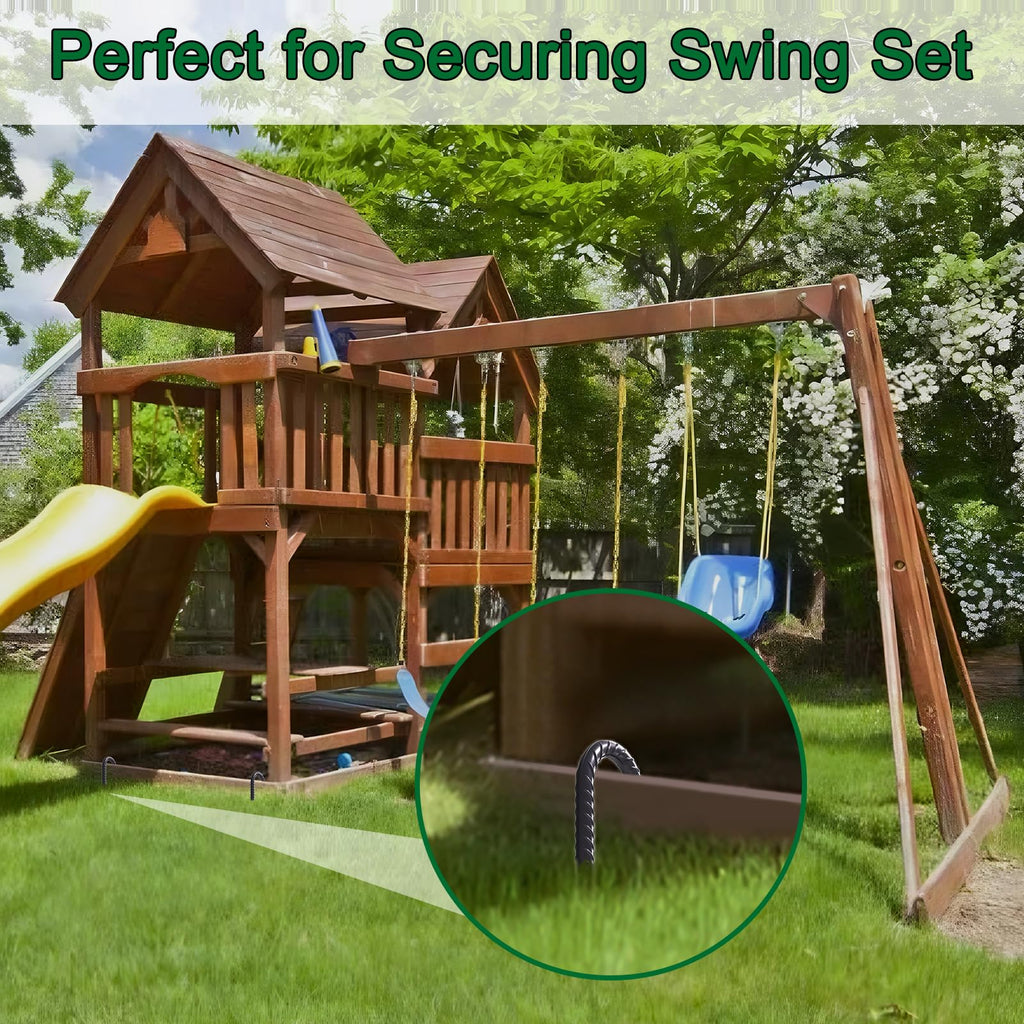 U-Shaped Trampoline Anchors, Heavy Duty Wind Stakes, 8-Pack (Black)