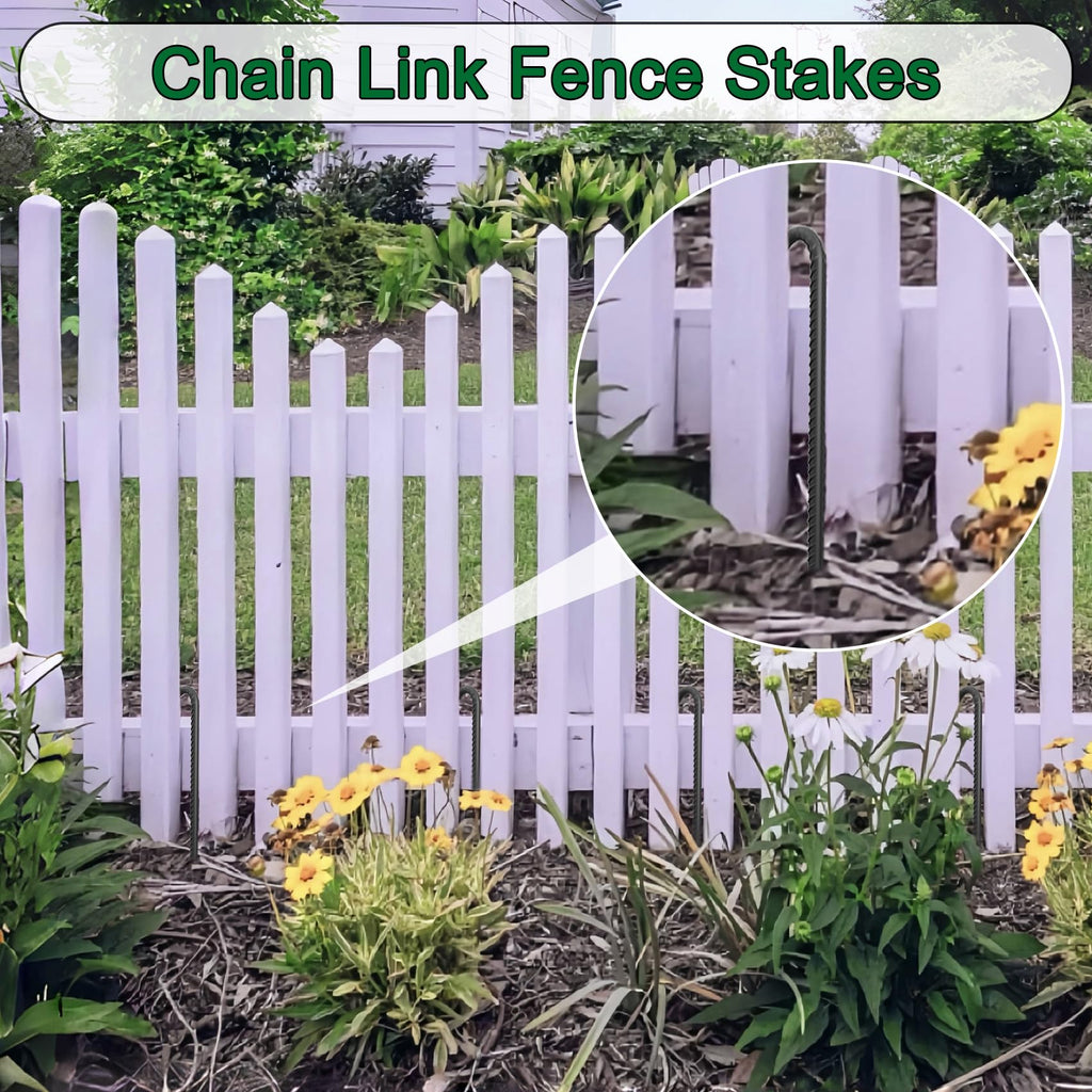 J Hook Rebar Stakes - 36 Inch, 3/8 Inch Diameter Steel Tent Stakes - Heavy Duty Chain Link Fence & Trampoline Stakes with Chisel Point End - Black (16 Pcs)