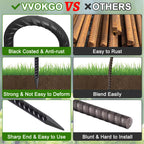 VVOKGO Rebar Stakes 18 Inch J Hook Heavy Duty Ground Anchors, 3/8" Diameter Metal Steel Extra Long Fence Stakes with Chisel Point End for Greenhouse, Gazebo, Carport, Camping Tents, Black