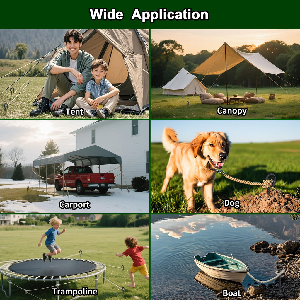 Rebar loop stake wide application in tent canopy carport dog trampoline boat