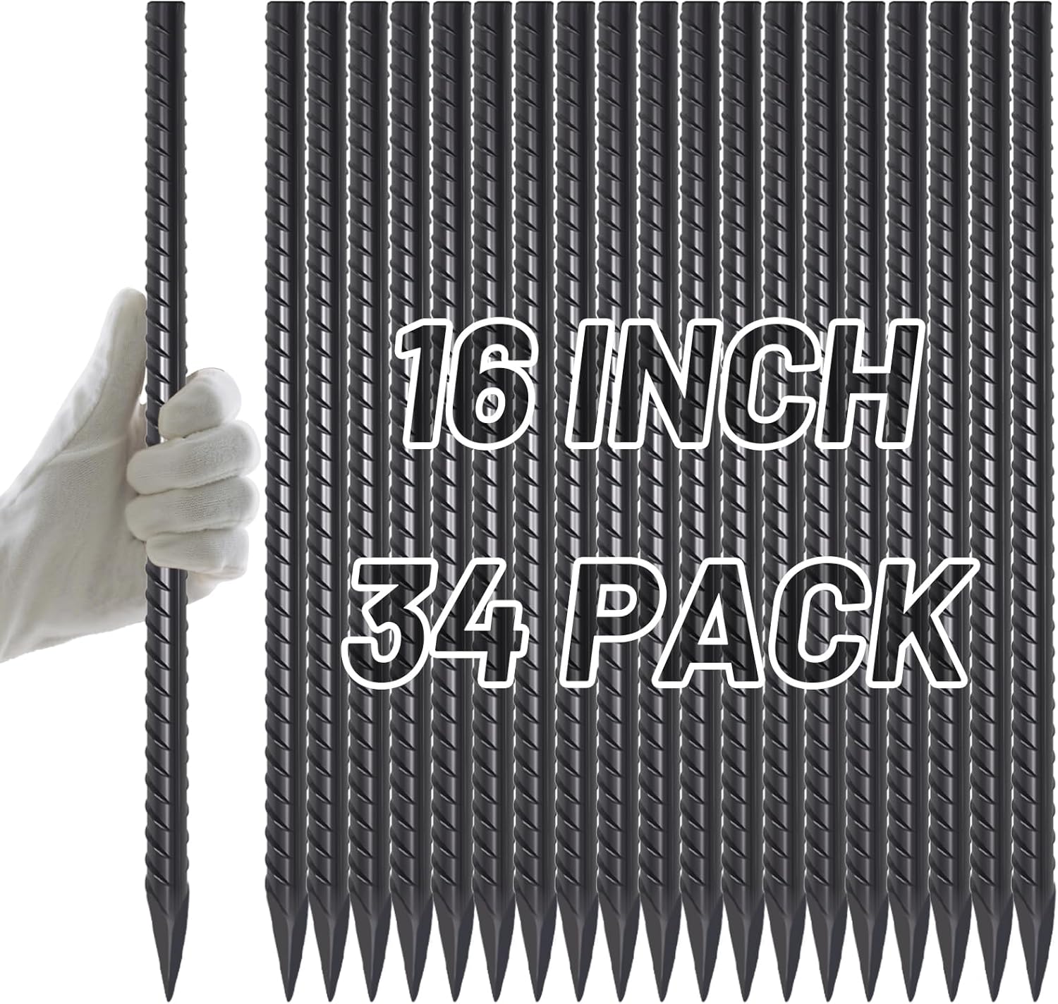 AAGUT 16-Inch 3/8" Straight Rebar Stakes | Heavy-Duty Black Coated Ground Spikes