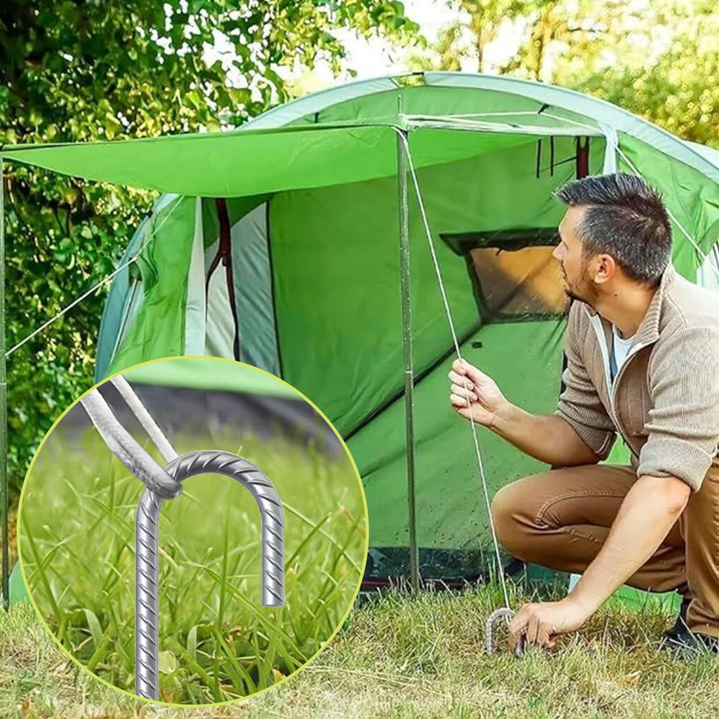 AAGUT 12-Inch J-Hook Rebar Stake, 3/8" Galvanized Heavy-Duty Ground Anchor