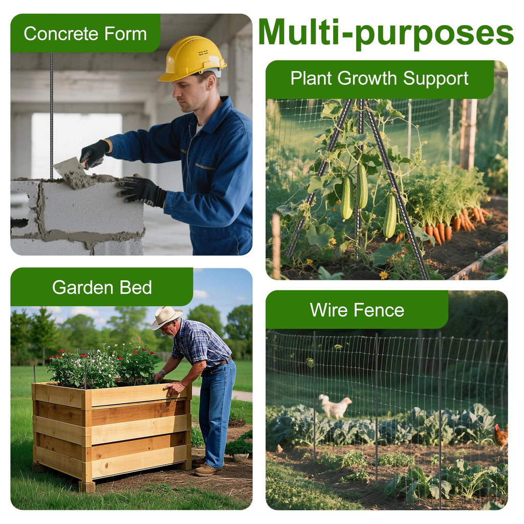 AAGUT 16-Inch Heavy-Duty Straight Rebar Stake with Black Coating