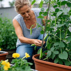 Staking and supporting a newly planted tree with sturdy 40-inch garden stakes