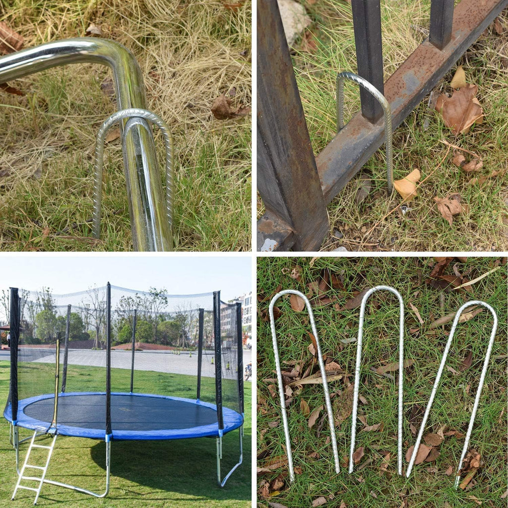 16" Heavy-Duty U-Shaped Trampoline Anchor Kit - 8 Pack | Black Coated for Superior Wind Resistance & Safety