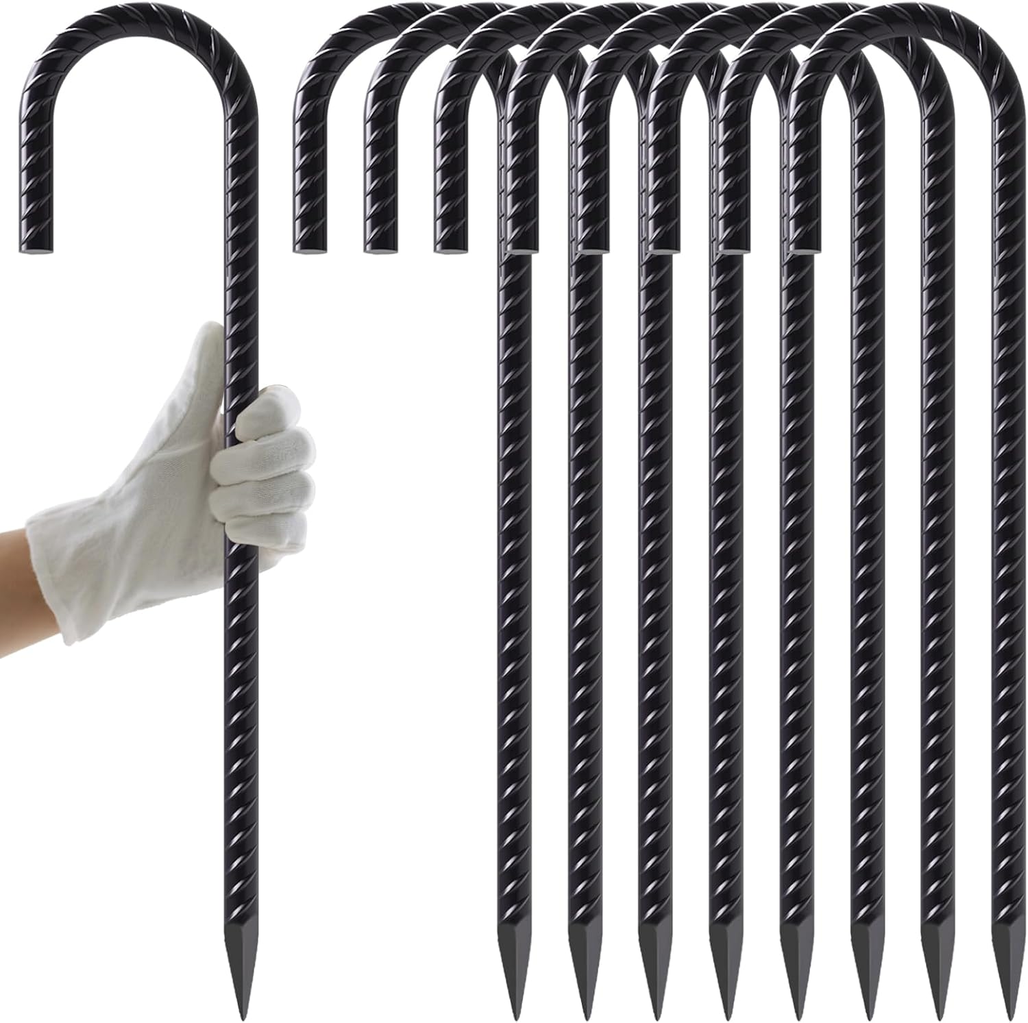 16" J Hook Rebar Stakes, 3/8"  Ground Anchors for Outdoor Decoration, Wire Fencing, Gardening