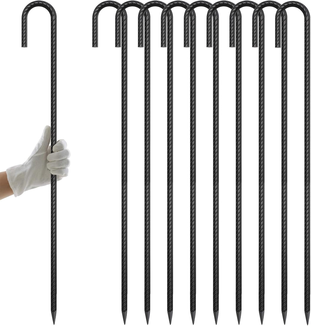 36" J Hook Rebar Stakes, 1/2"  Ground Anchors for Outdoor Decoration, Wire Fencing, Gardening