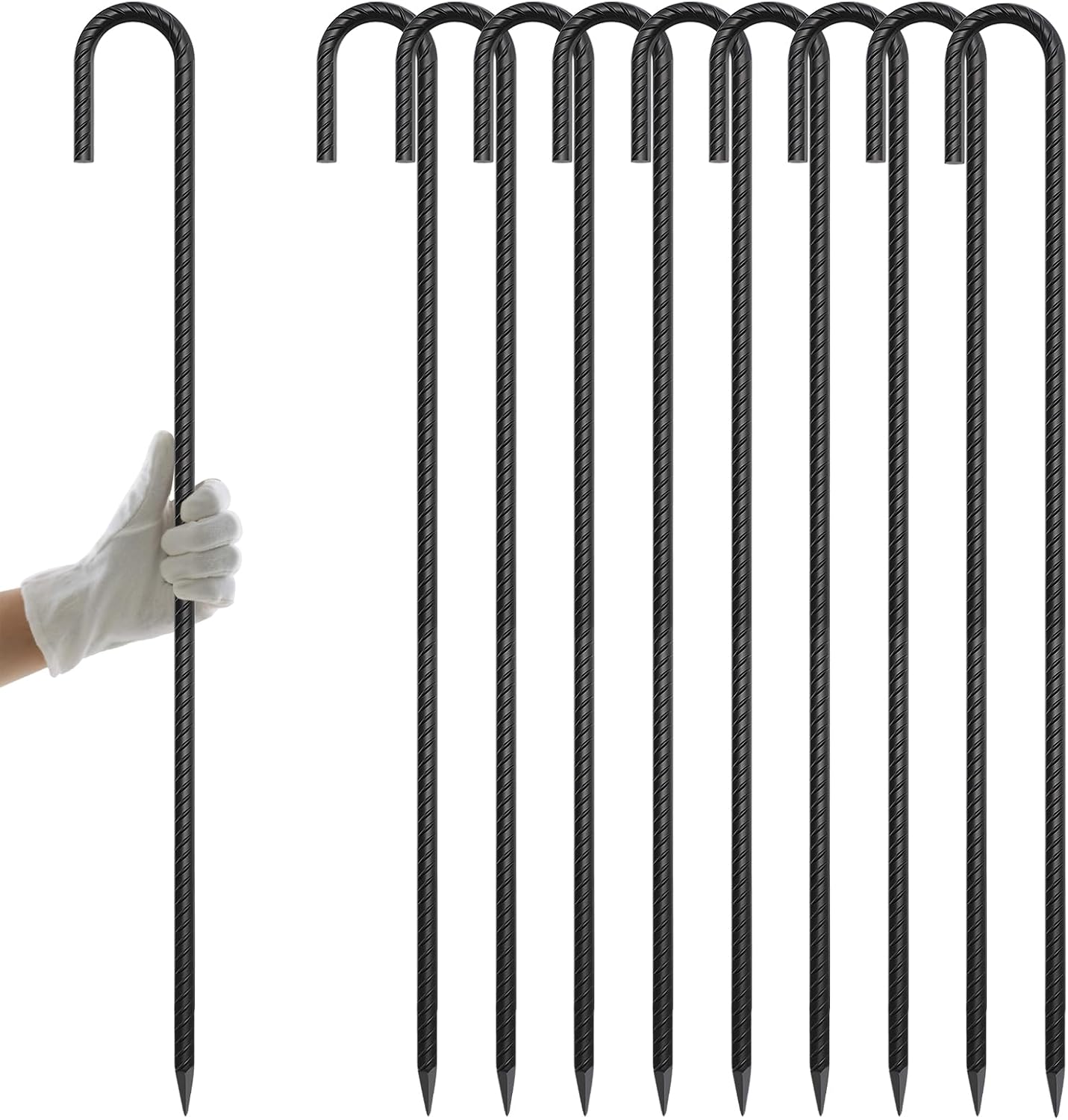 36" J Hook Rebar Stakes, 1/2"  Ground Anchors for Outdoor Decoration, Wire Fencing, Gardening