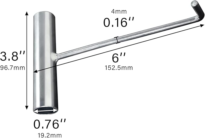Heavy-duty trampoline spring puller: metal T-hook design with specified measurements, ideal for DIY trampoline maintenance and assembly